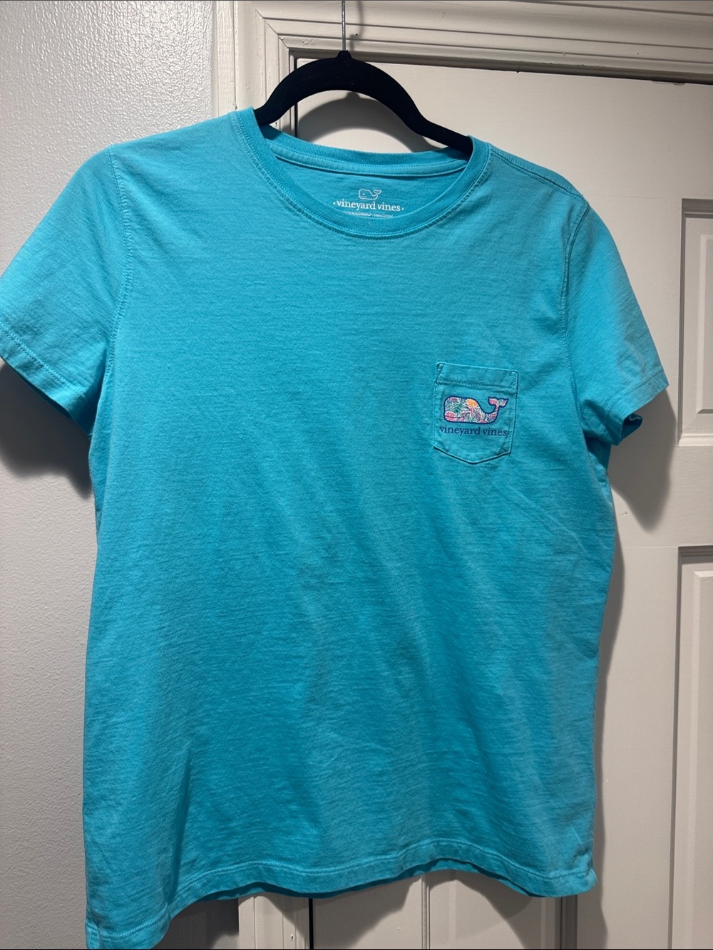 Vineyard Vines Turquoise Pocket Tee with Whale Patch